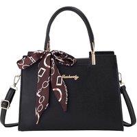 MODISHION Women's Classic Tote Bag with Removable Scarf Decor in Black