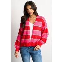 Sarta Women's Glitter Striped Italian Wool Blend Cardigan in Red/Pink in Red