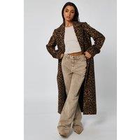 Urban Bliss Women's Leopard Wool Coat in Brown | Size: 12