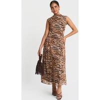 Needs No Label Women's Brown Tiger Print Midaxi Dress | Size: 12