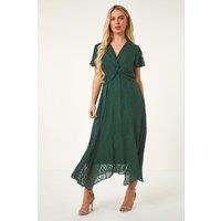 Roman Women's Petite Front Twist Jacquard Dress in Green | Size: 8