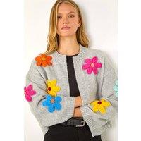 Roman Women's Multi Floral Knit Cardigan in Grey | Size: 10