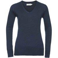 Russell Collection Women's Knitted V Neck Jumper in Navy | Size: Small