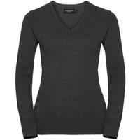 Russell Collection Women's Knitted V Neck Jumper in Charcoal | Size: Medium