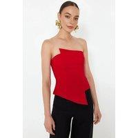 WOVCOR Women's Asymmetric Bandeau Top with Draped Front Detail in Red | Size: 8