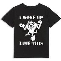 Looney Tunes Official Tasmanian Devil I Woke Up Like This Kids' T-Shirt - 7-8 Years in Black | Size: YM