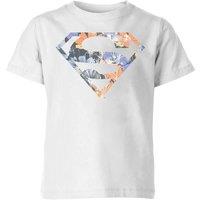 Superman Official DC Comics Original Floral Kids' T-Shirt - 7-8 Years in White | Size: YM