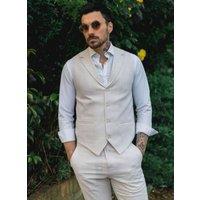 Infinity Leather Men's Summer 2 Piece Suit Linen Formal Waistcoat Trousers in Beige | Size: 36R