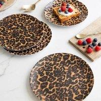 OHS Printed Plastic Picnic Plates Set of 4 Lightweight Outdoor in Brown