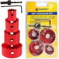 BARGAINS-GALORE 6pc Circular Carbon Steel Holesaw Set Wood Plasterboard Tooth In Case in Red