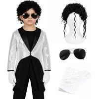 I Love Fancy Dress Silver Pop Star Costume - Jacket Curly Wig, Sunglasses & Gloves | Size: Large