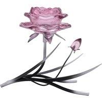 Hestia Pink Glass Rose Single Candle Holder With 2 Tone Black & Silver Base