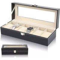 FLAVORA 6 Slot Leather Watch Display Storage Box in Black | Size: 500mm