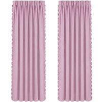 Marlow Pink Pom Pom Curtains Triple Layer Darkening Bedroom Decor | Size: 117 cm width x 183 cm drop