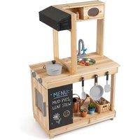 CASART Kids Outdoor Play Kitchen Wooden Play Pretend Kitchen w/Stoves & Sink in Natural