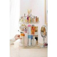 SHEONLY 360 Rotating Large Capacity Makeup Organizer Adjustable Cosmetic Storage Display Case in White