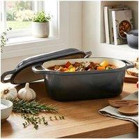 Living and Home 2pcs Enamel Cast Iron 2-use Bread Pan Loaf Pan Frying Pan in Grey