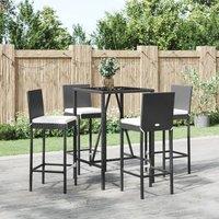 Berkfield Home 5 Piece Garden Bar Set with Cushions Black Poly Rattan