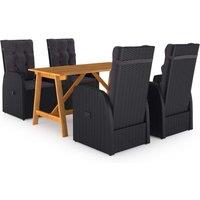 Berkfield Home 5 Piece Garden Dining Set with Cushions Black Poly Rattan