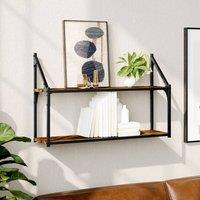 Berkfield Home 2-Tier Wall Shelf Smoked Oak 80x21x51 cm Engineered Wood in Brown | Size: 80 x 21 x 51 cm