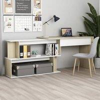 Berkfield Home Corner Desk White & Sonoma Oak 200x50x76 cm Engineered Wood | Size: 200 x 50 x 76 cm