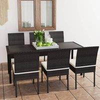 Berkfield Home 7 Piece Outdoor Dining Set with Cushions Poly Rattan Black