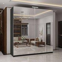 MN Furniture Double Mirror Sliding Wardrobe with LED Light W200cm x H217cm in Black