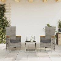 Berkfield Home 3 Piece Garden Dining Set with Cushions Grey Poly Rattan