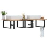 Berkfield Home Basin Shelf Wall Mounted Steel & Solid Wood Acacia in Brown