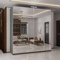 MN Furniture Double Mirror Sliding Wardrobe with LED Light W200cm x H217cm in Grey