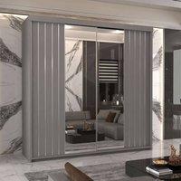 MN Furniture Merida Sliding Wardrobe with Mirror & LED Light W200cm x H217cm in Grey