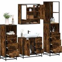 Berkfield Home 4 Piece Bathroom Furniture Set Smoked Oak Engineered Wood in Brown