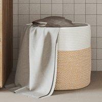 Berkfield Home Storage Basket Brown & White 40x35 cm Cotton | Size: 40x35 cm