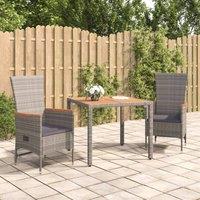 Berkfield Home 3 Piece Garden Dining Set Grey Poly Rattan&Solid Wood Acacia