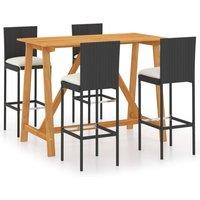 Berkfield Home 5 Piece Garden Bar Set with Cushions Poly Rattan Black
