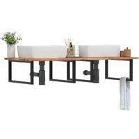 Berkfield Home Basin Shelf Wall Mounted Steel & Solid Wood Acacia in Brown