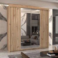 MN Furniture Merida Sliding Wardrobe with Mirror & LED Light W200cm x H217cm in Brown