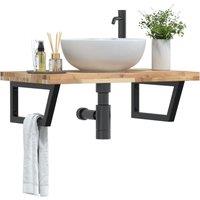 Berkfield Home Basin Shelf Wall Mounted Steel & Solid Wood Acacia in Brown