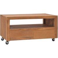 Berkfield Home TV Cabinet with Wheels 80x50x42 cm Solid Teak Wood in Brown | Size: 80 x 50 x 42 cm