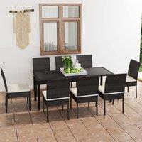 Berkfield Home 9 Piece Outdoor Dining Set with Cushions Poly Rattan Black