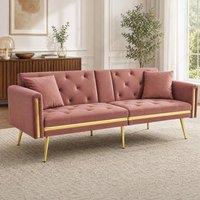 STILVORA 2-Seater Sofa Bed with Adjustable Backrest & Cup Holders in Pink
