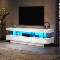 STILVORA White TV Stand with LED Lights, 3 Drawers & Open Storage