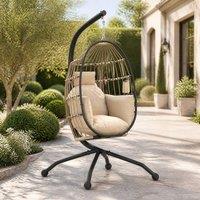 STILVORA Hanging Egg Chair with Stand & Cushion in Khaki