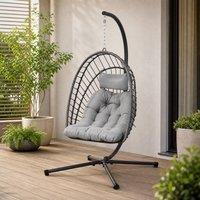 STILVORA Rattan Swing Chair with Folding Basket & Cushion in Light Grey