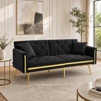 STILVORA 2-Seater Sofa Bed with Adjustable Backrest & Cup Holders in Black