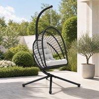 STILVORA Rattan Swing Chair with Cushion & Folding Basket in Black