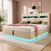 STILVORA 6ft Super King Upholstered Bed with LED & Storage in Beige