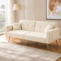 STILVORA Sofa Bed with Side Pockets & Beige Sherpa