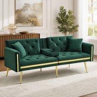 STILVORA 2-Seater Sofa Bed with Adjustable Backrest & Cup Holders in Green