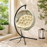 STILVORA Hanging Egg Chair with Thick Cushion in Khaki